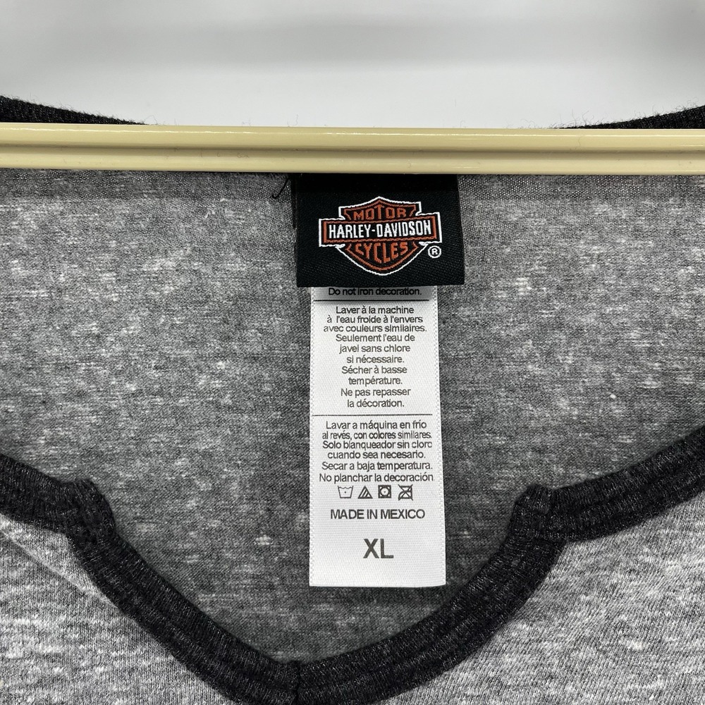 Harley Davidson Women's XL Top Gray Black 3/4 Sleeve Skull New London, CT - Picture 4 of 7
